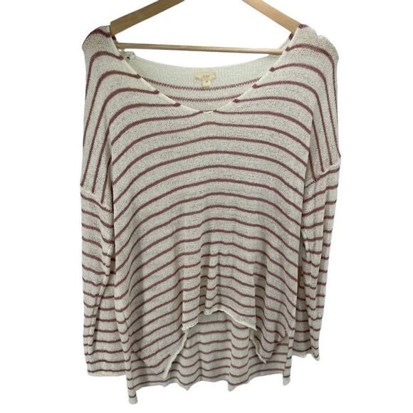 Éclat Womens Striped Pullover Sweater Acrylic Hi Low Hem Pink Cream Medium NEW - Picture 9 of 10